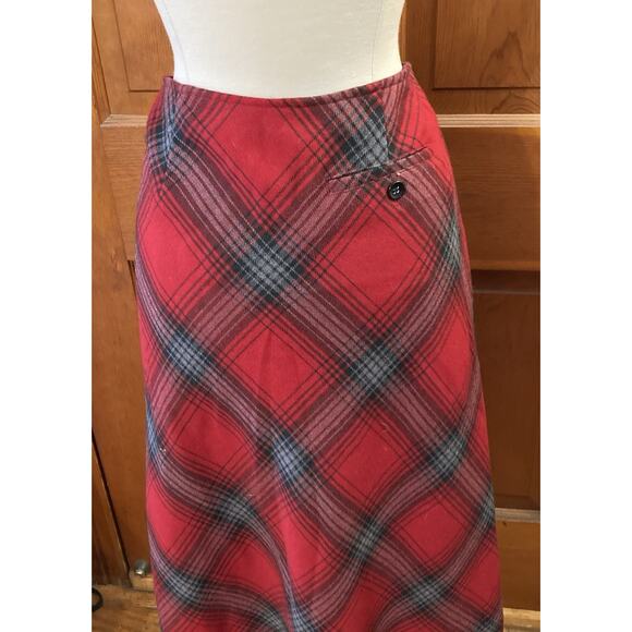 Vtg Talbots Wool Plaid Maxi Skirt Womens Sz 6 Tartan Red Black Holiday Academia - Picture 4 of 9